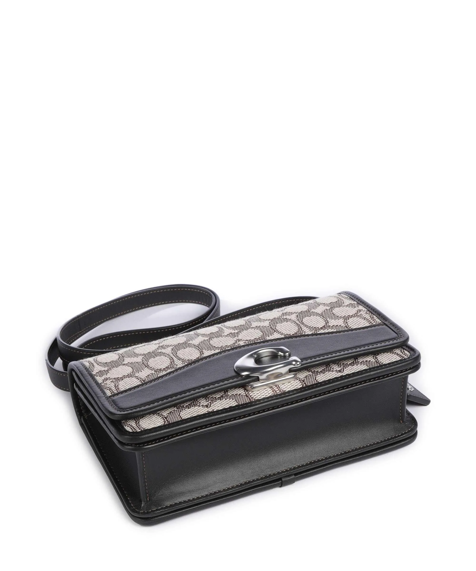  Coach Bandit Borsa a spalla pelle di vacchetta finemente grana, cotone nero/beige  