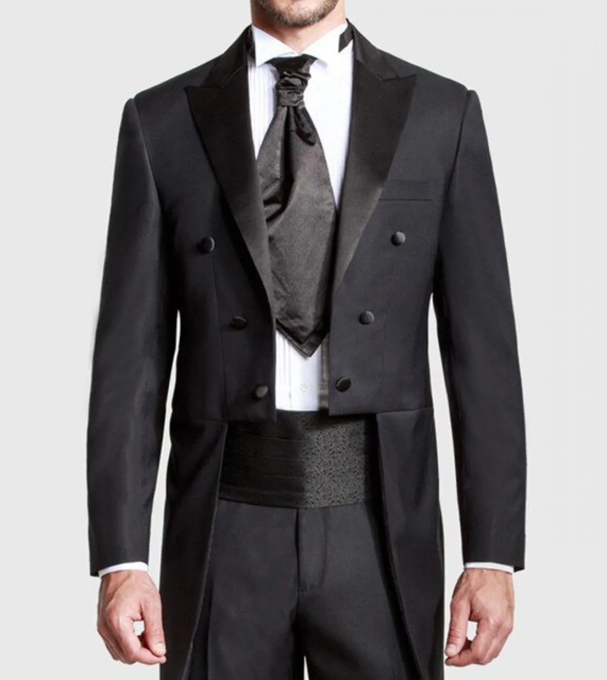 Custom Made Black Groom Tailcoat Pantalone con risvolto con visiera Long Tail Uomo Abiti da sposa Sposo Best Groomsmen Wedding T