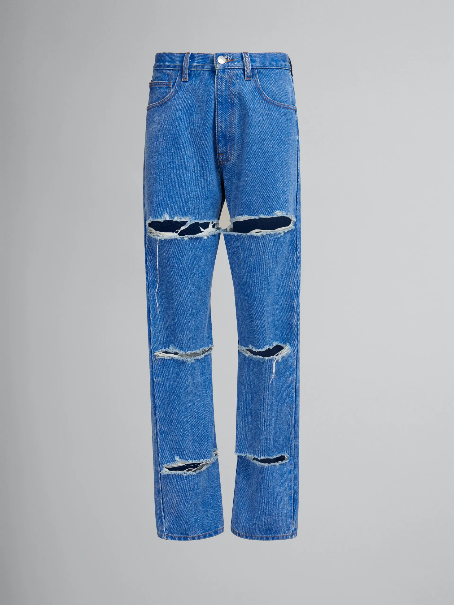 Jeans boyfriend tagliati in denim biologico blu