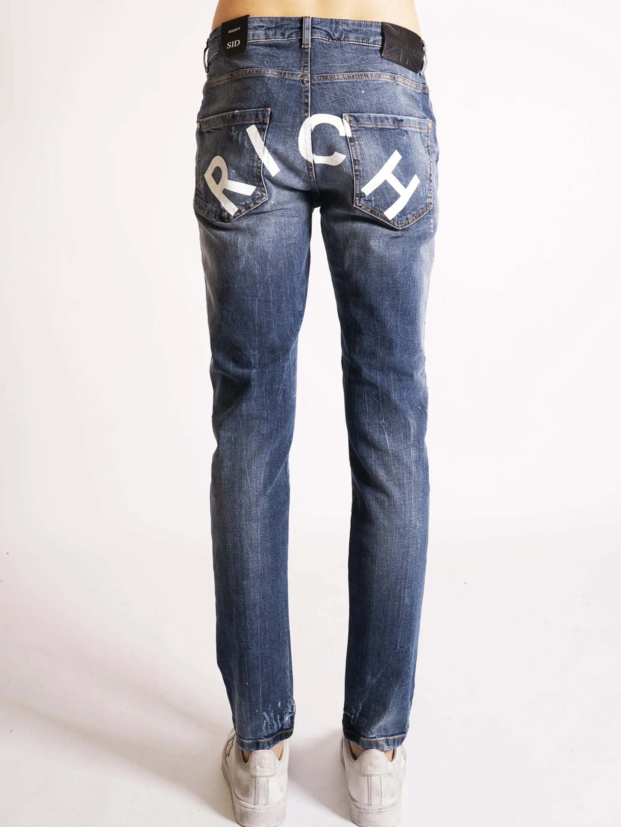 Jeans con Logo Stampato Blu/Bianco