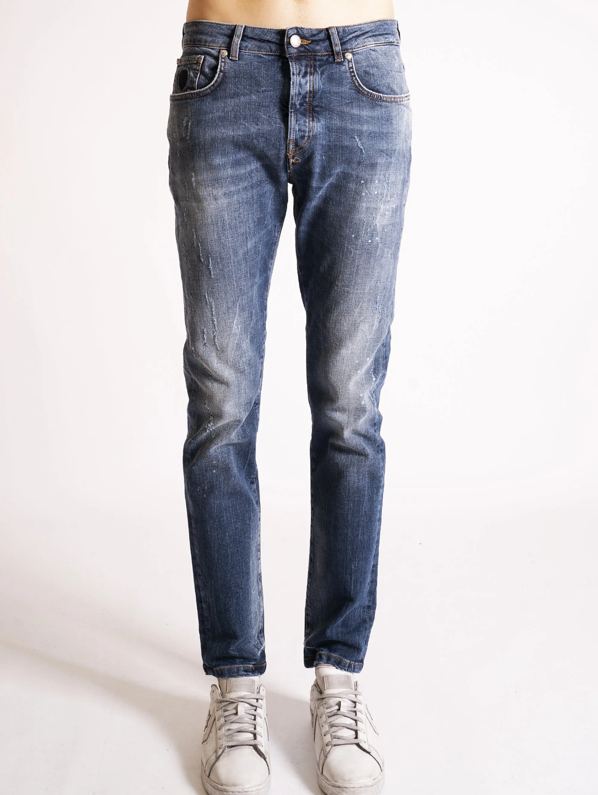 Jeans con Logo Stampato Blu/Bianco