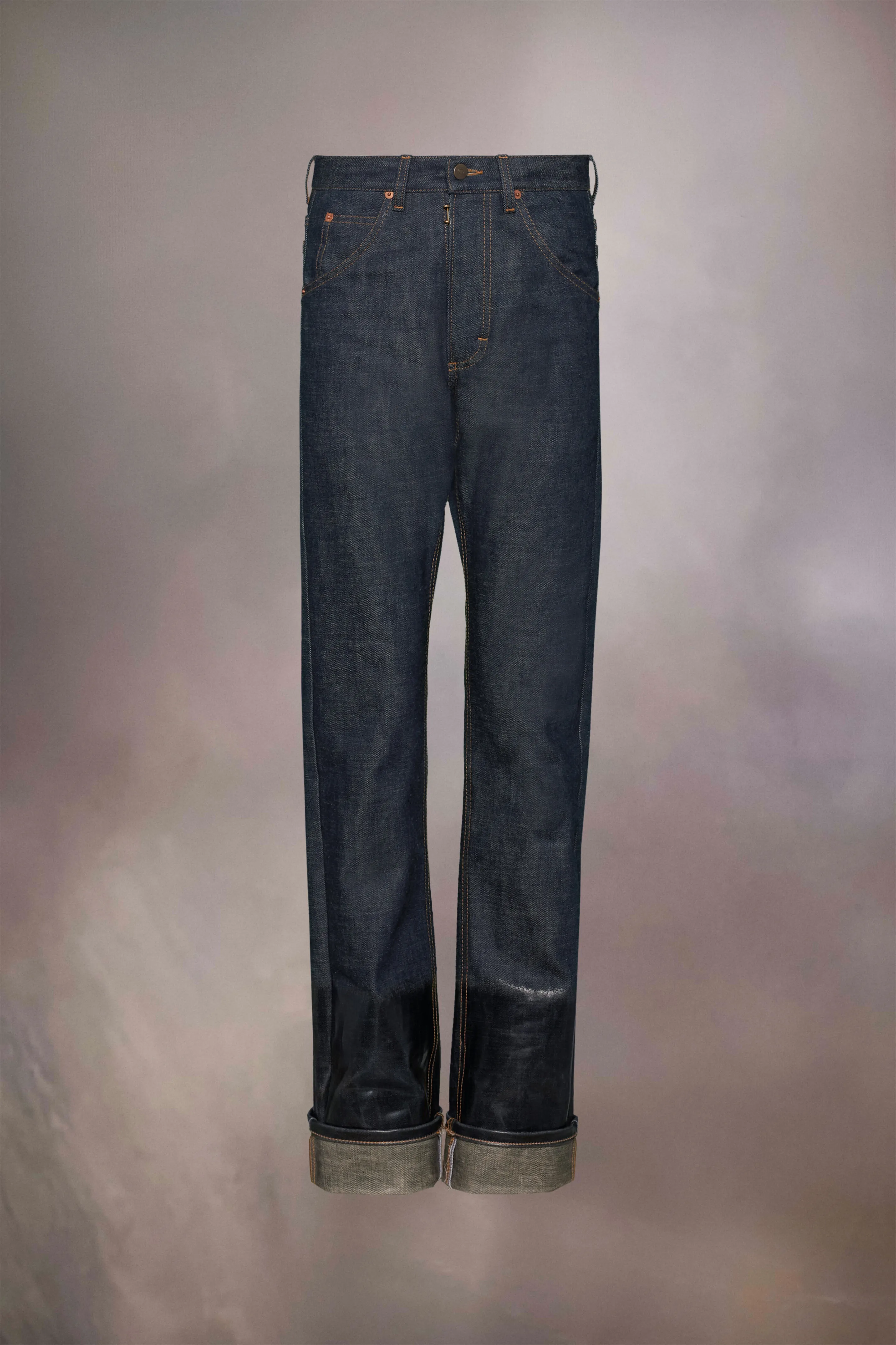 Jeans con risvolto laccati