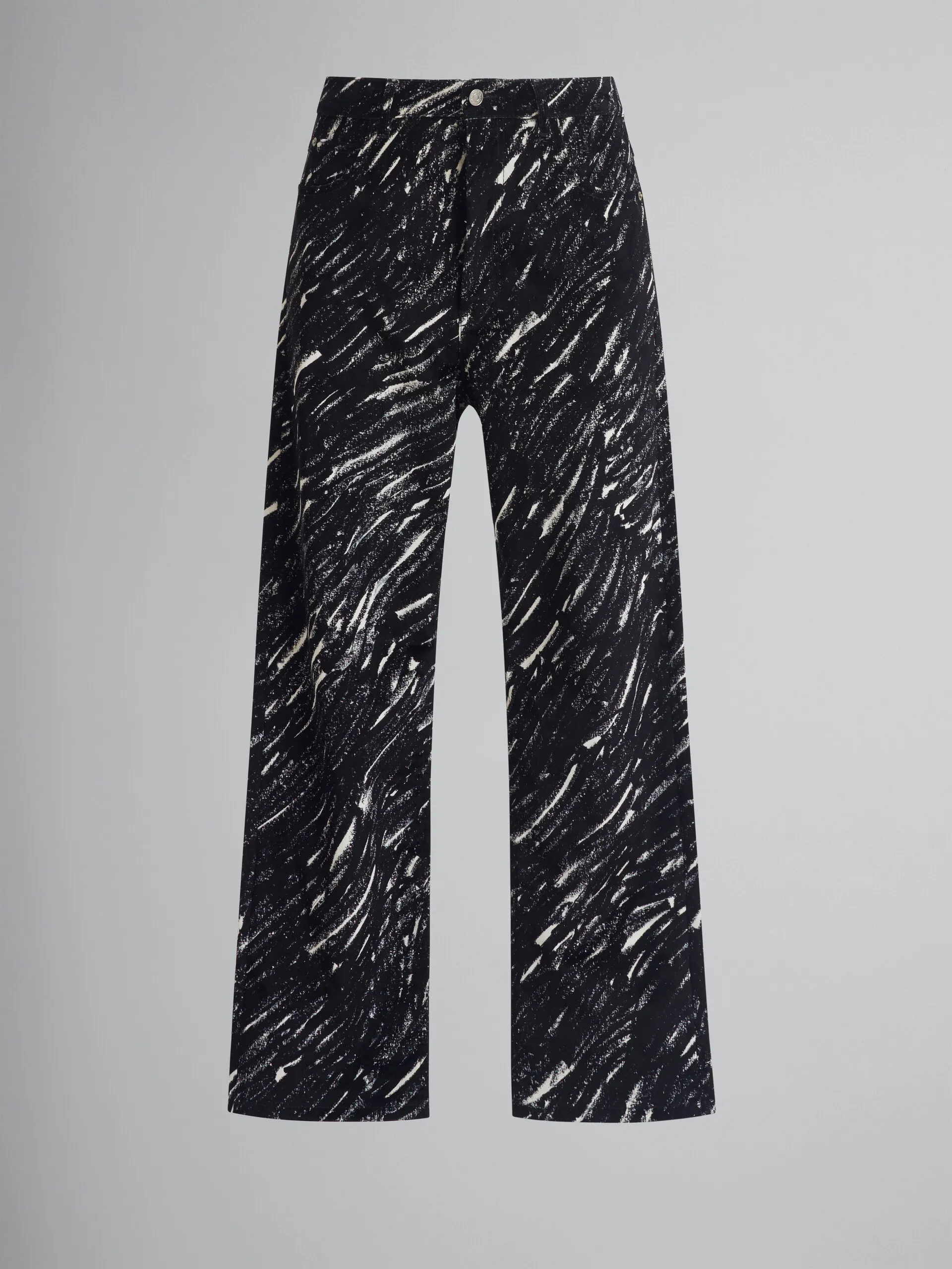 Jeans in denim floccato nero con stampa Crayon