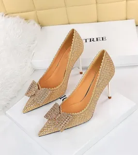 Nuove donne luccicanti e sottili tacchi alti Décolleté con glitter femminili Drag Queen con tacchi in oro rosa Scarpins Scarpe d