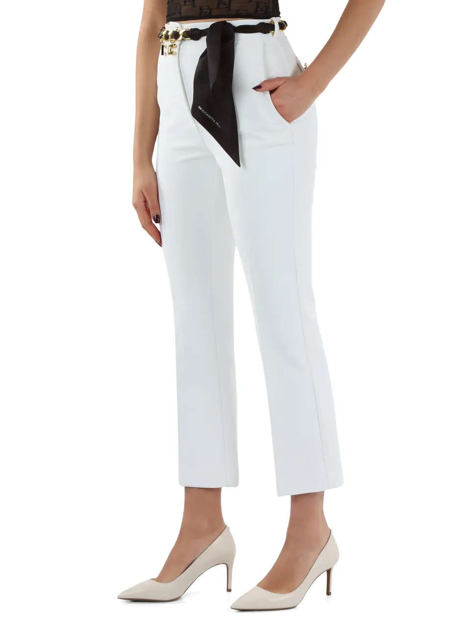 Pantalone in doppio crepe stretch con cintura rimovibile