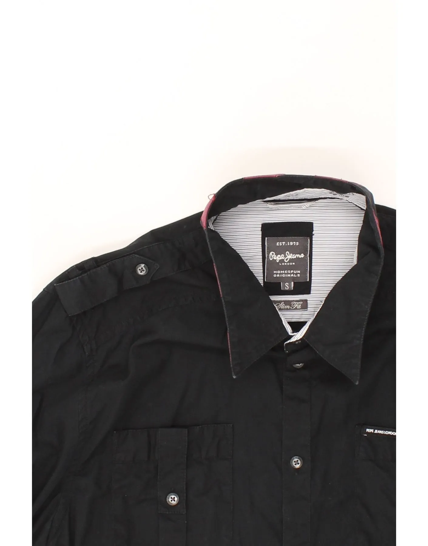 PEPE JEANS Mens Slim Fit Military Shirt Small Black Cotton