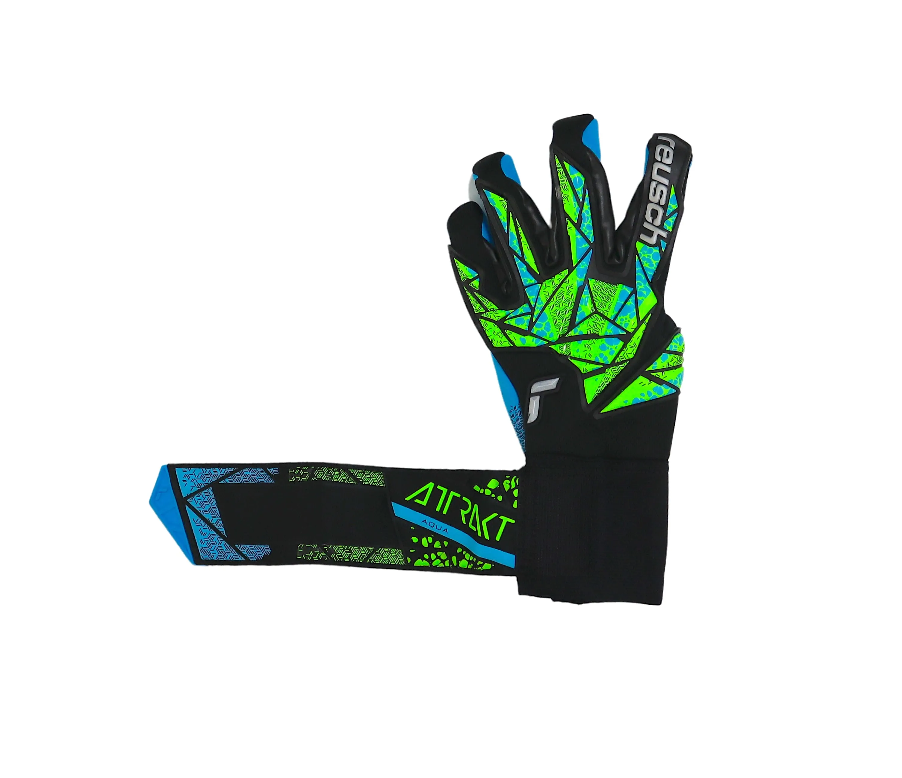 REUSCH guanti portiere gara ATTRAKT AQUA 5470439 7410 NERO CELESTE marzo 2024