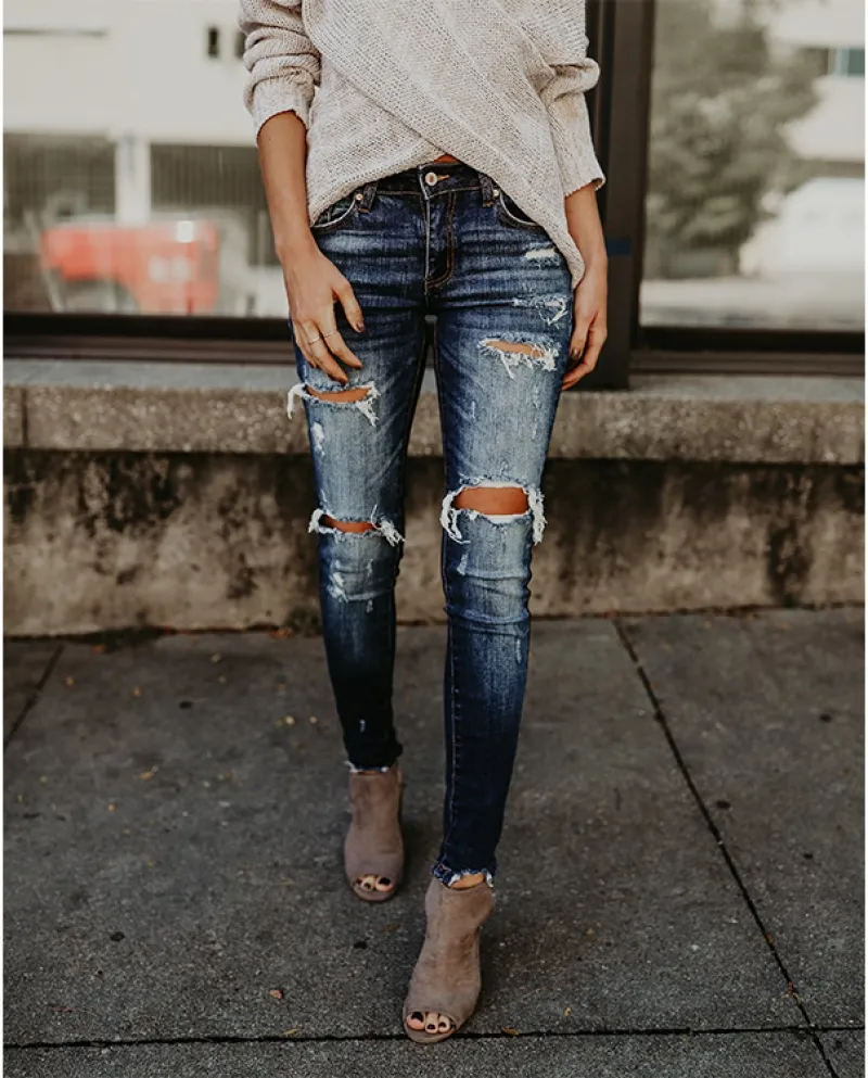 Source Factory Supply 2024  And  Special For Spring And Autumn New Style Ripped Slim Fit Leg Jeans For Women