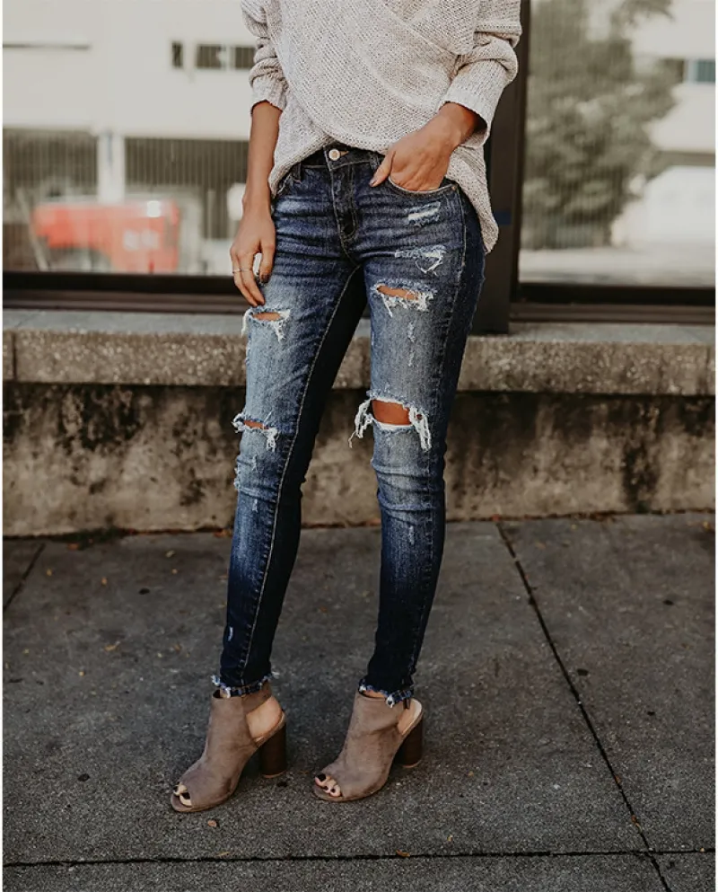 Source Factory Supply 2024  And  Special For Spring And Autumn New Style Ripped Slim Fit Leg Jeans For Women