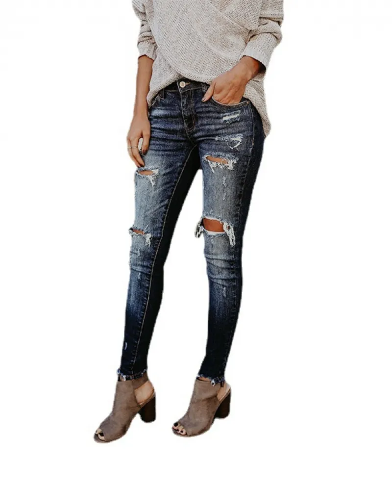 Source Factory Supply 2024  And  Special For Spring And Autumn New Style Ripped Slim Fit Leg Jeans For Women