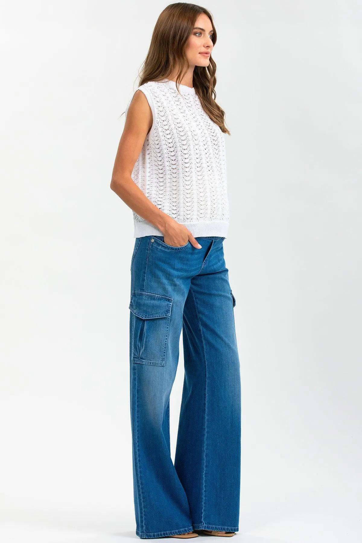 WIDE LEG WA02 | Jeans Premaman a Gamba Larga con Tasche Laterali