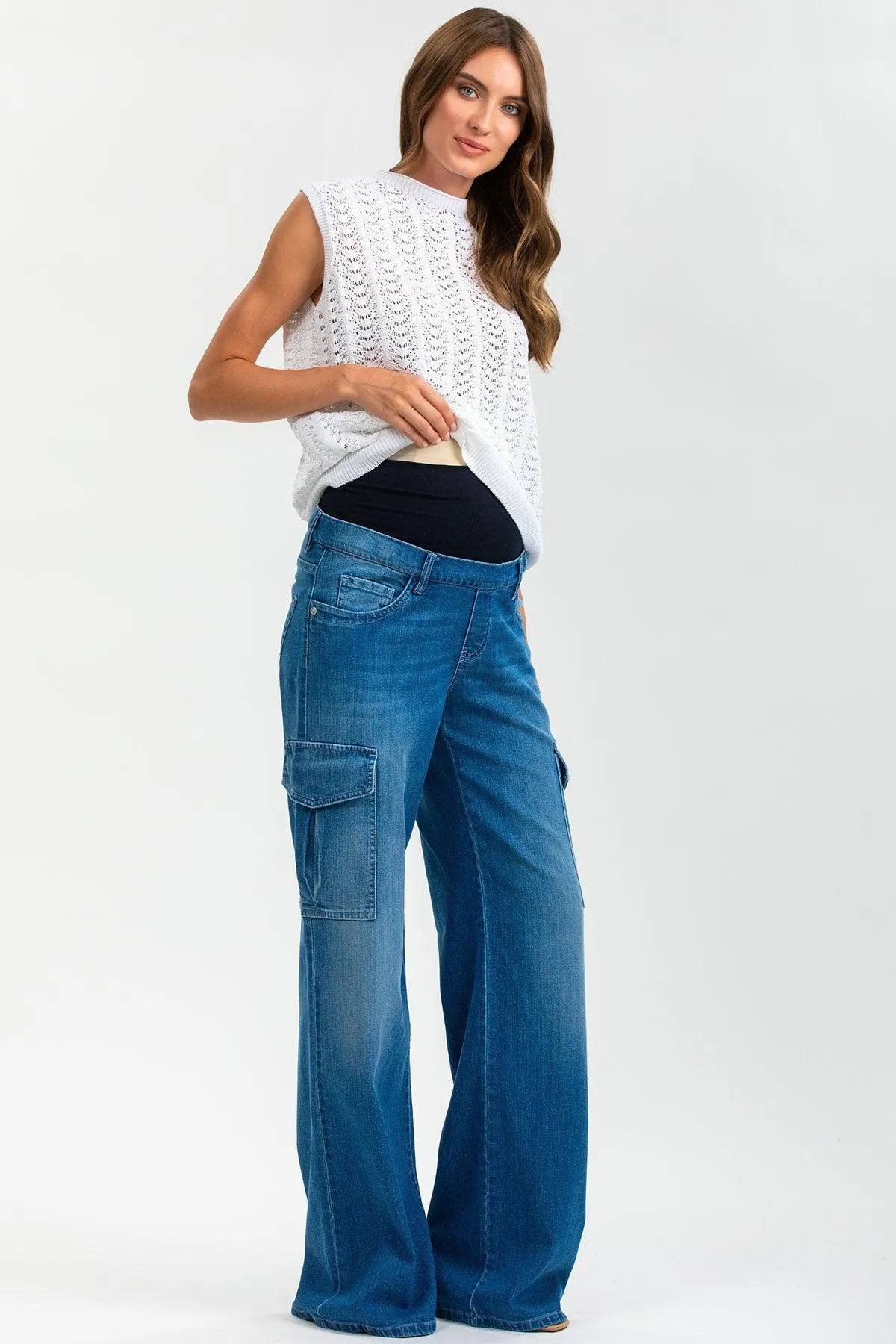 WIDE LEG WA02 | Jeans Premaman a Gamba Larga con Tasche Laterali