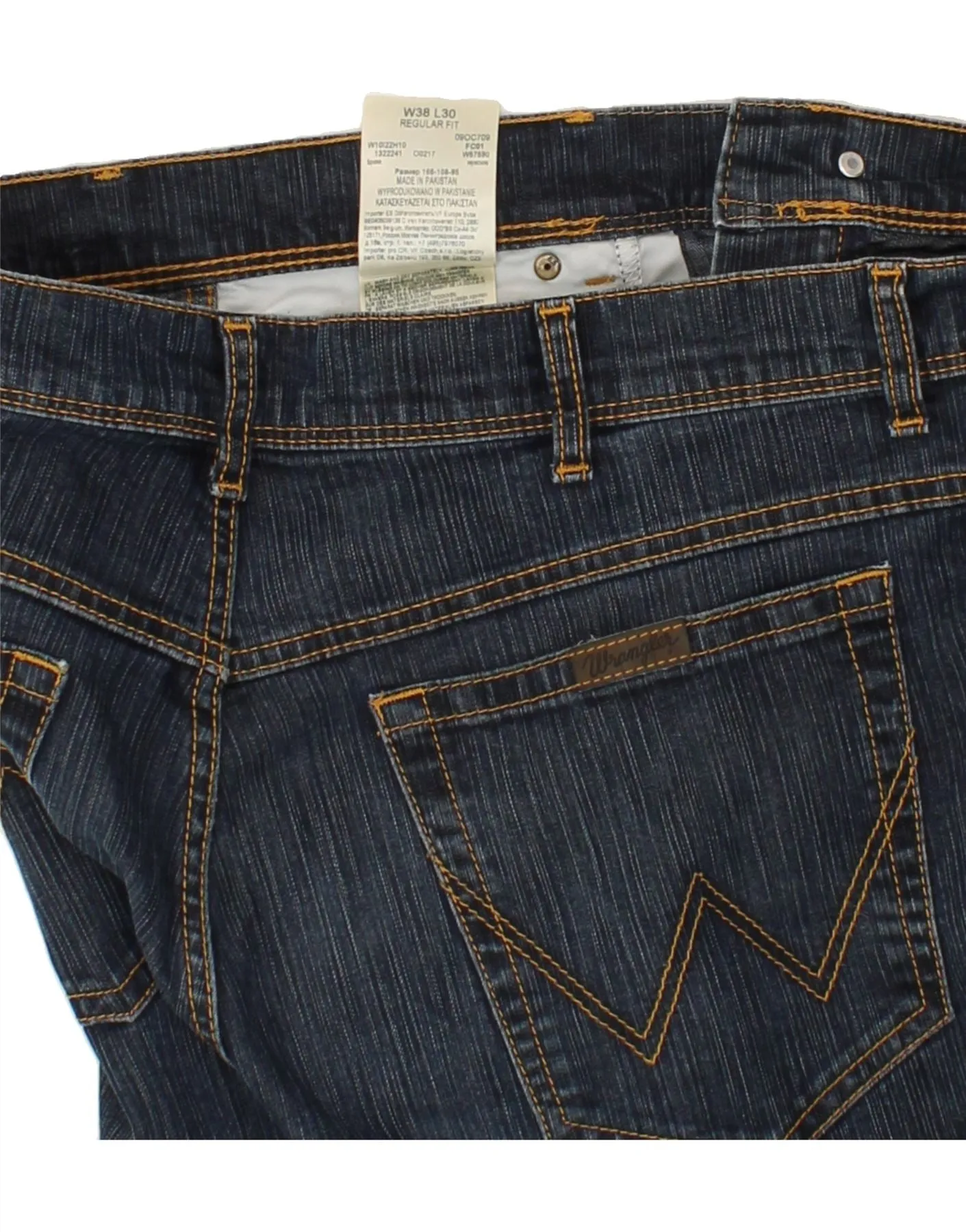 WRANGLER Mens Regular Fit Straight Jeans W38 L30 Navy Blue Cotton